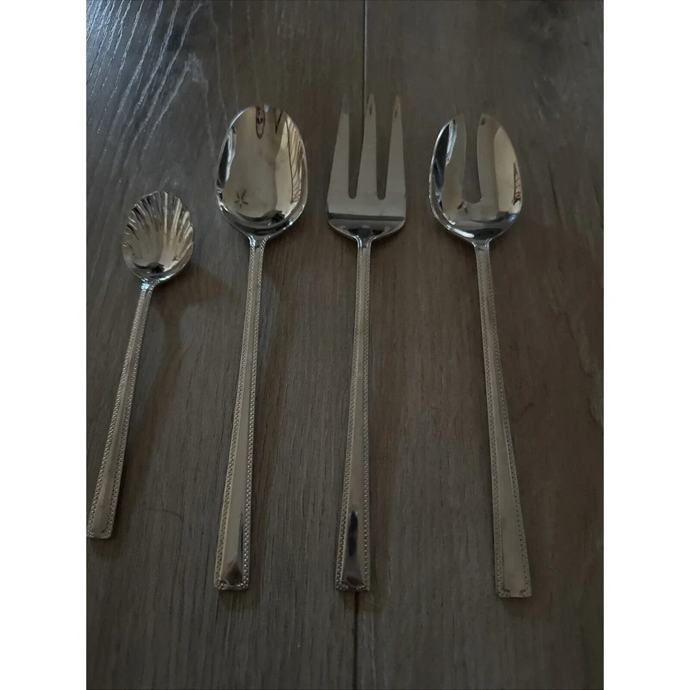 4 PCs ONEIDA SAVORY 18/10 STAINLESS STEEL PIERCED SERVING SPOON & COLD MEAT FORK